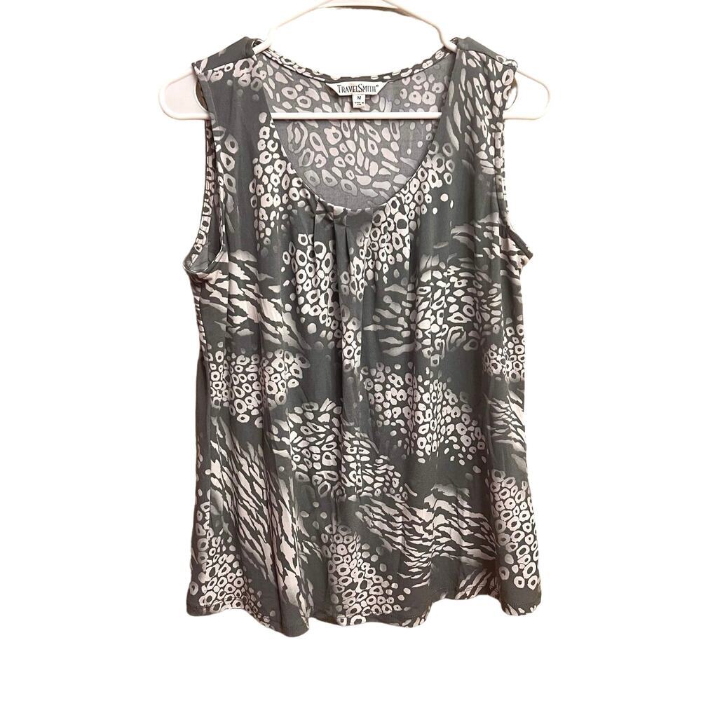 Travel Smith Women's Gray White Cheetah Print Sleeveless Blouse Tank Size Medium